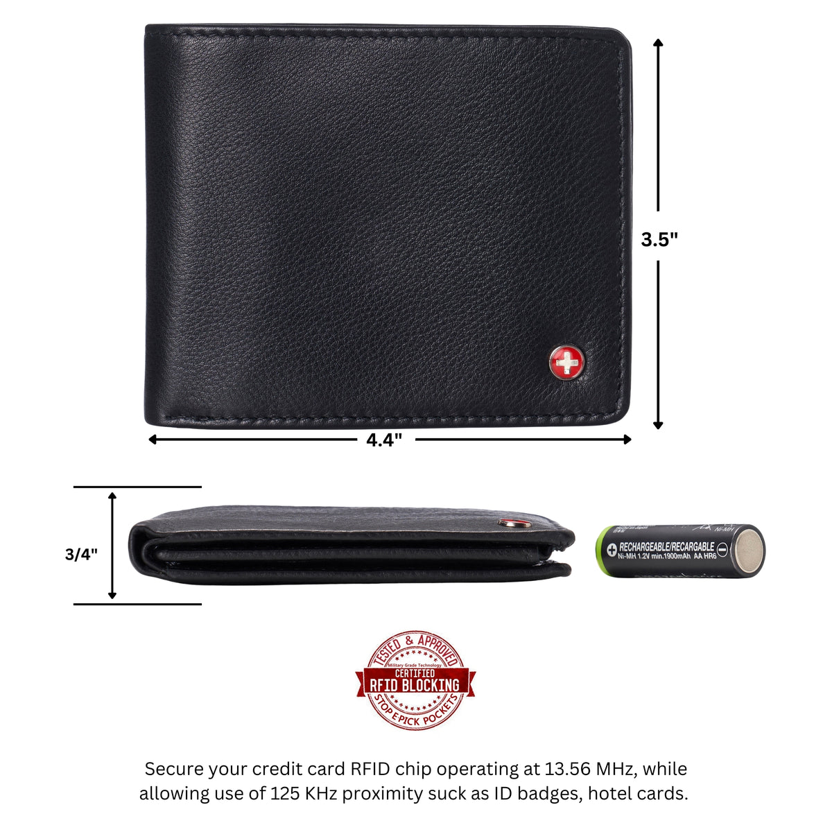 Alpine Swiss Mens Wallet for Men RFID Protected Leather Mens Wallet Spencer Bifold – Black