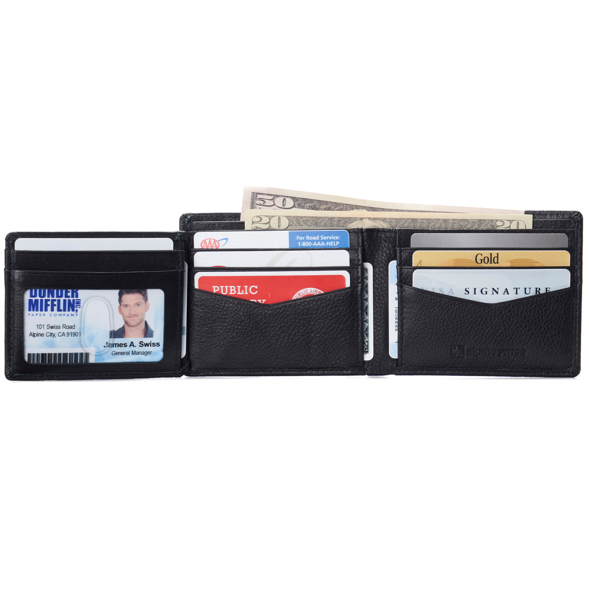 Alpine Swiss Mens Wallet for Men RFID Protected Leather Mens Wallet Spencer Bifold – Black