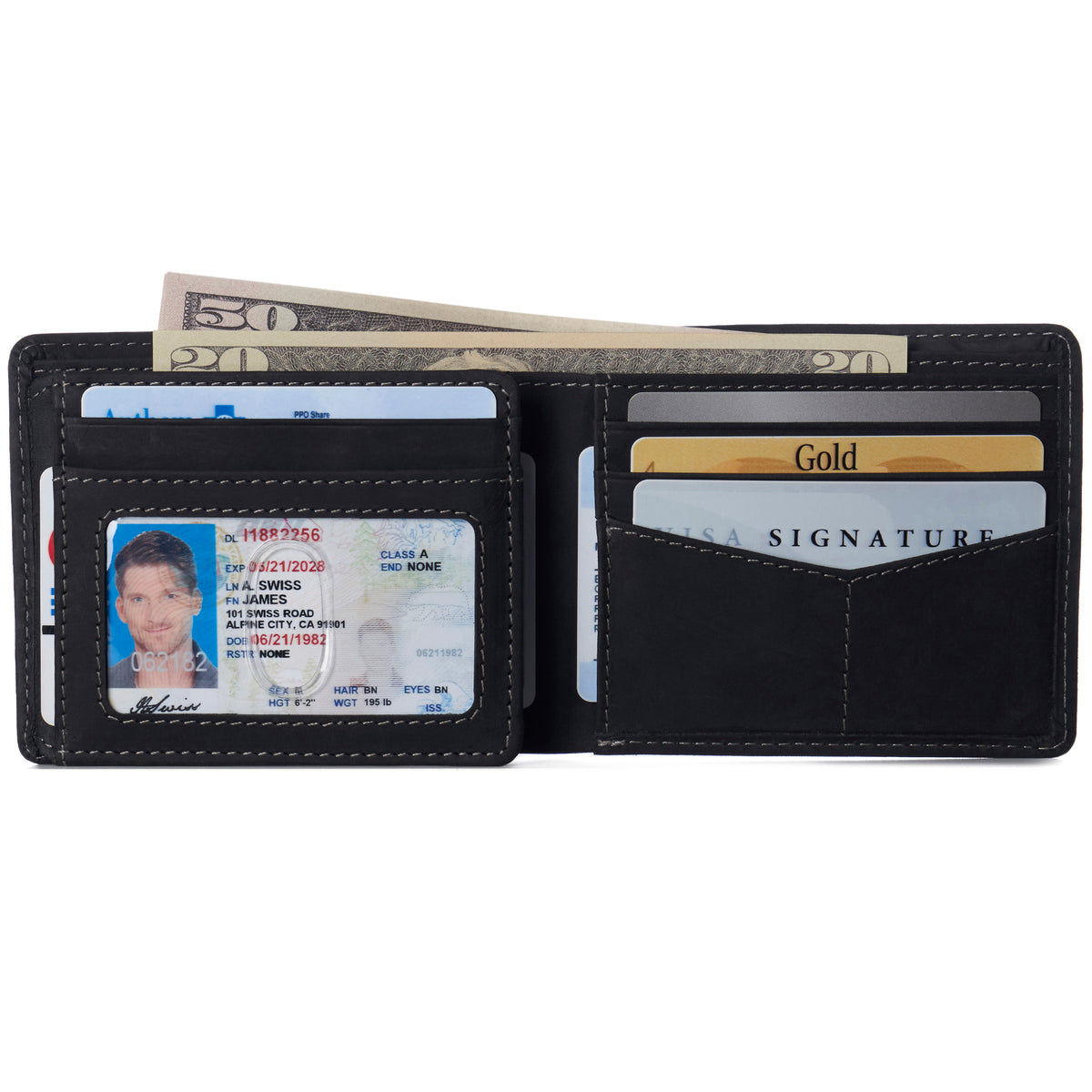 Alpine Swiss Mens Wallet for Men RFID Protected Leather Mens Wallet Spencer Bifold – Nubuck Black