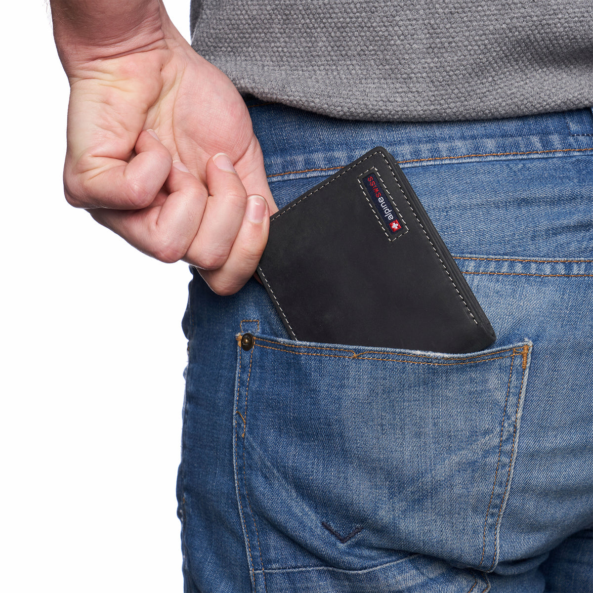 Alpine Swiss Mens Wallet for Men RFID Protected Leather Mens Wallet Spencer Bifold – Nubuck Black