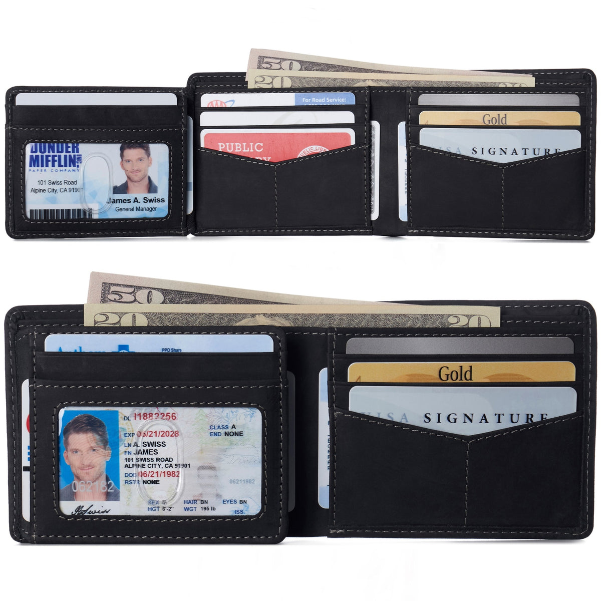 Alpine Swiss Mens Wallet for Men RFID Protected Leather Mens Wallet Spencer Bifold – Nubuck Black