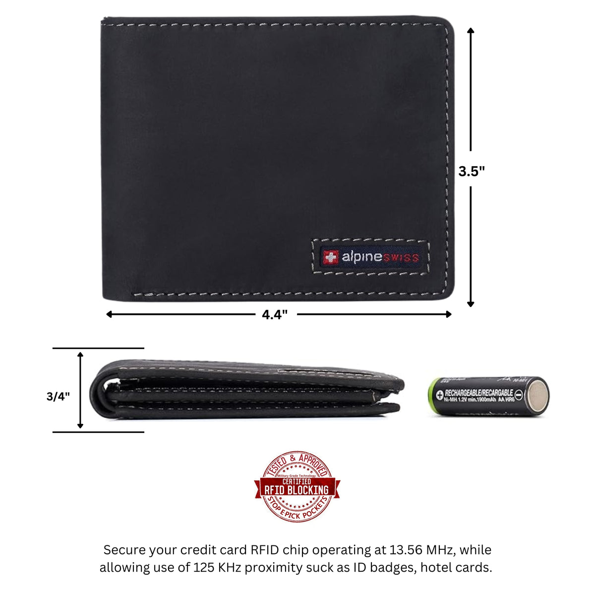 Alpine Swiss Mens Wallet for Men RFID Protected Leather Mens Wallet Spencer Bifold – Nubuck Black