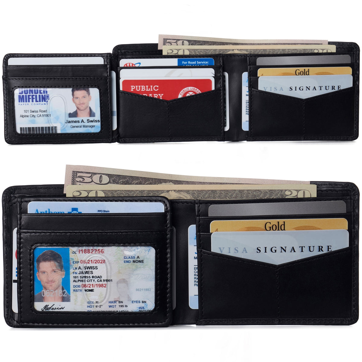 Alpine Swiss Mens Wallet for Men RFID Protected Leather Mens Wallet Spencer Bifold – Glossy Nappa Black