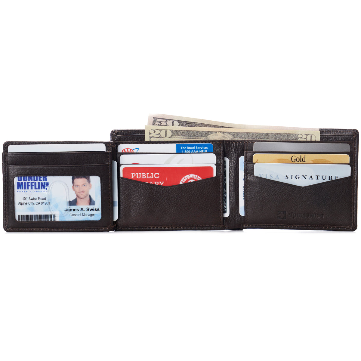 Alpine Swiss Mens Wallet for Men RFID Protected Leather Mens Wallet Spencer Bifold – Brown