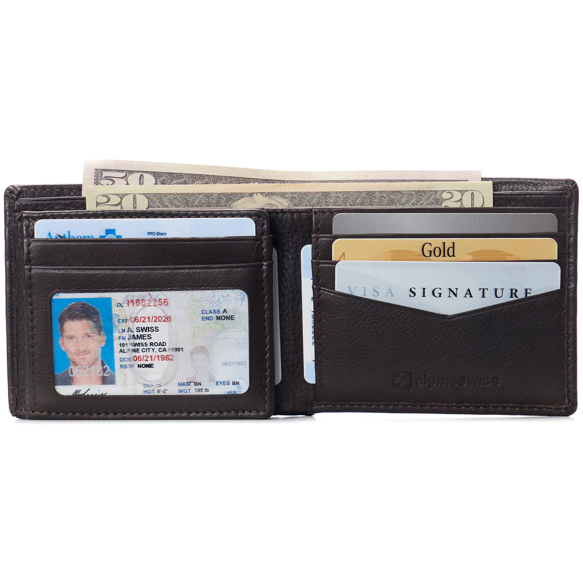 Alpine Swiss Mens Wallet for Men RFID Protected Leather Mens Wallet Spencer Bifold – Brown