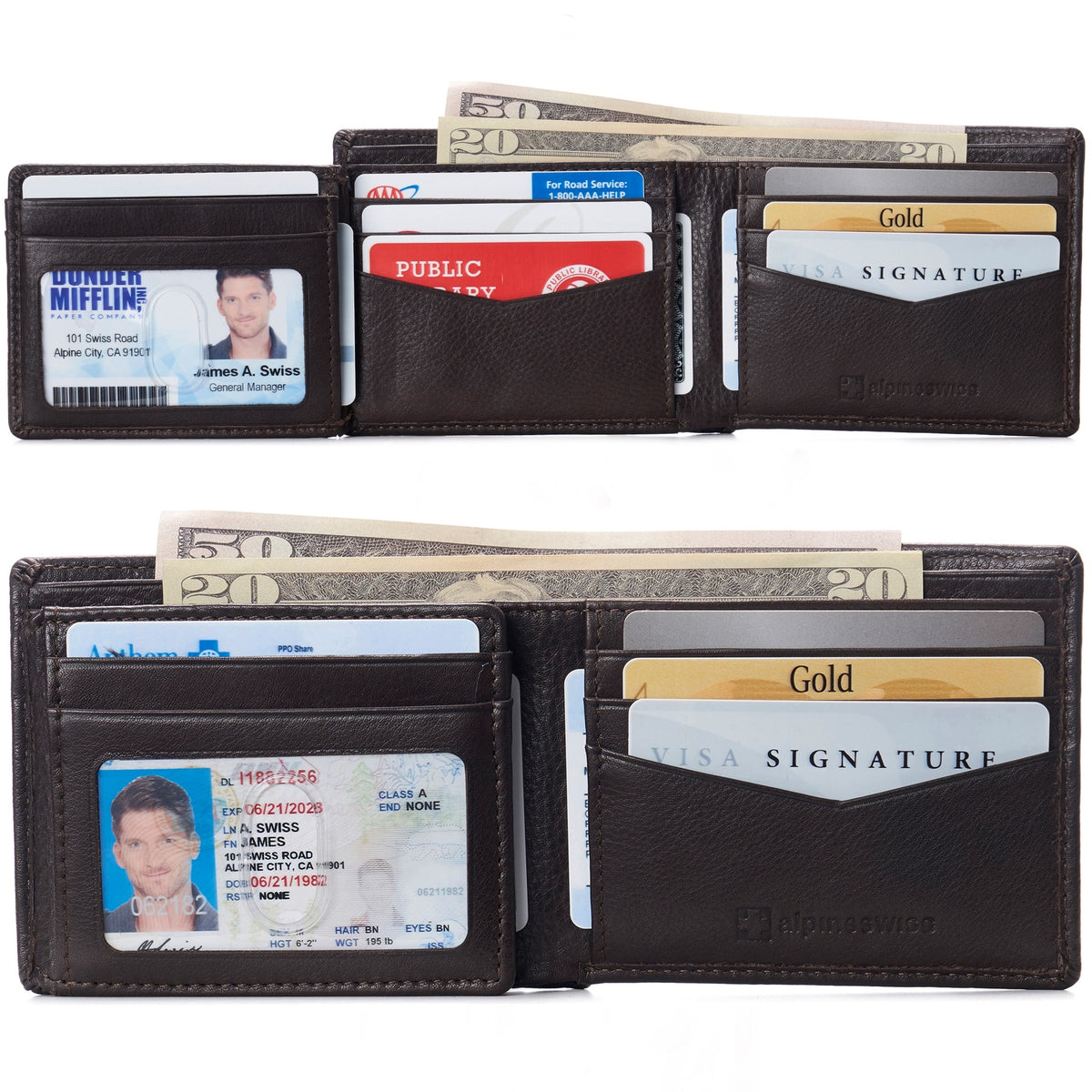 Alpine Swiss Mens Wallet for Men RFID Protected Leather Mens Wallet Spencer Bifold – Brown