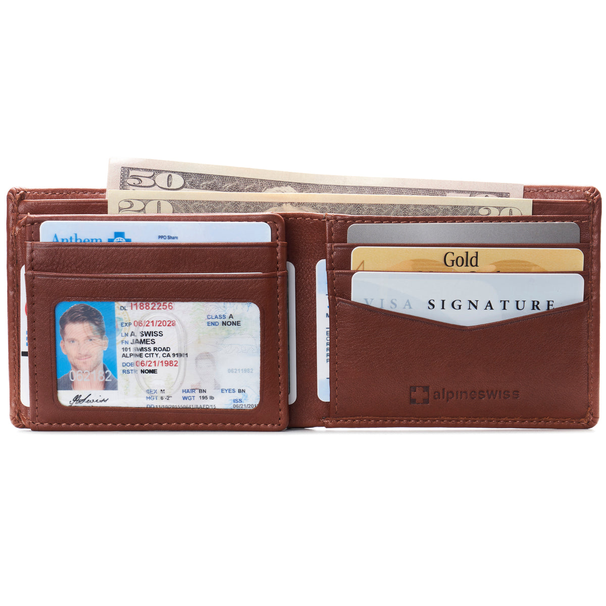 Alpine Swiss Mens Wallet for Men RFID Protected Leather Mens Wallet Spencer Bifold – Tan