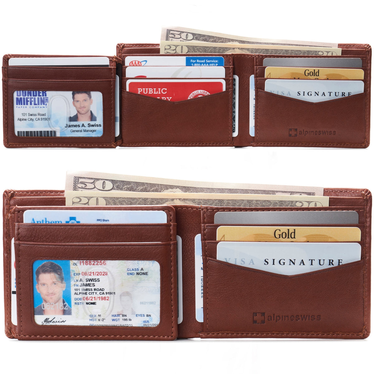 Alpine Swiss Mens Wallet for Men RFID Protected Leather Mens Wallet Spencer Bifold – Tan