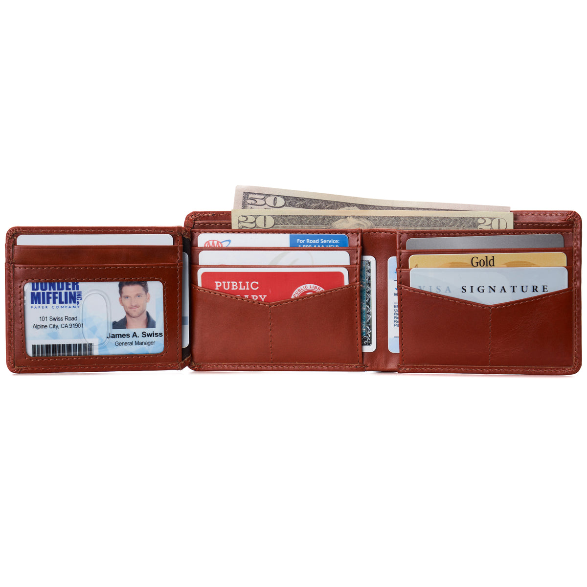Alpine Swiss Mens Wallet for Men RFID Protected Leather Mens Wallet Spencer Bifold – Glossy Nappa Tan