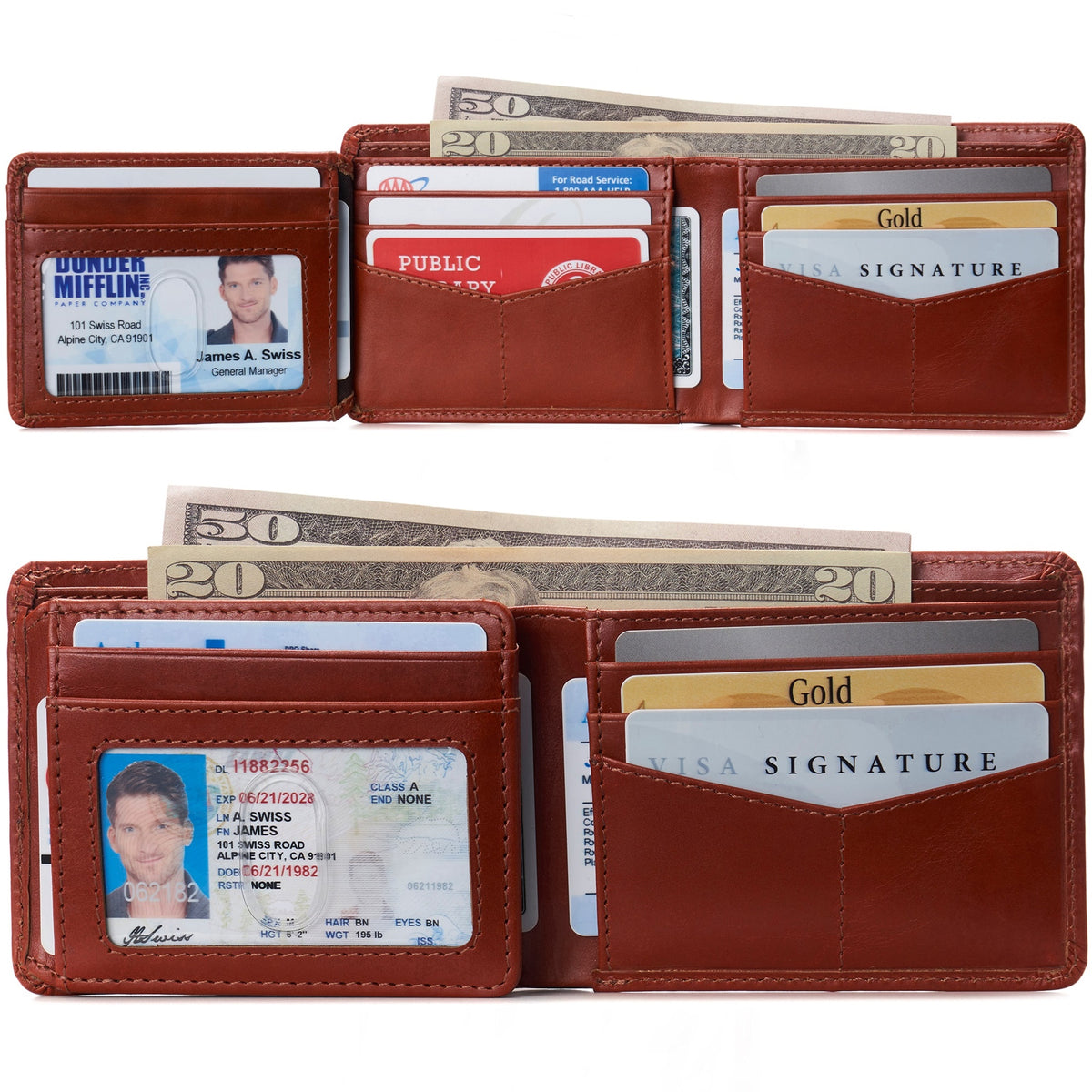 Alpine Swiss Mens Wallet for Men RFID Protected Leather Mens Wallet Spencer Bifold – Glossy Nappa Tan
