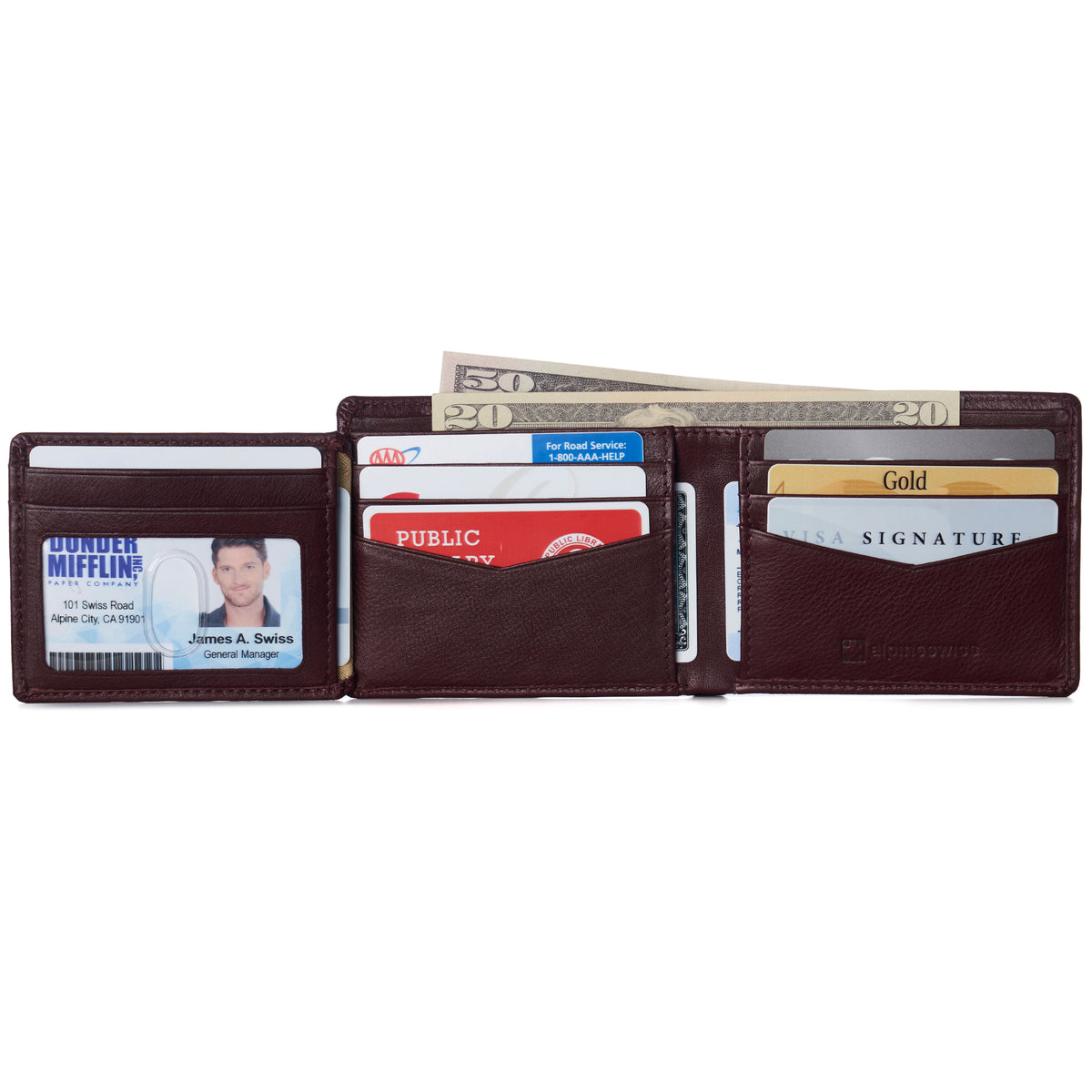 Alpine Swiss Mens Wallet for Men RFID Protected Leather Mens Wallet Spencer Bifold – Burgundy