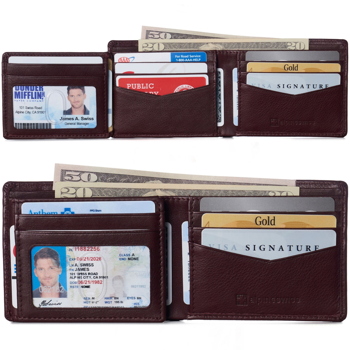 Alpine Swiss Mens Wallet for Men RFID Protected Leather Mens Wallet Spencer Bifold – Burgundy