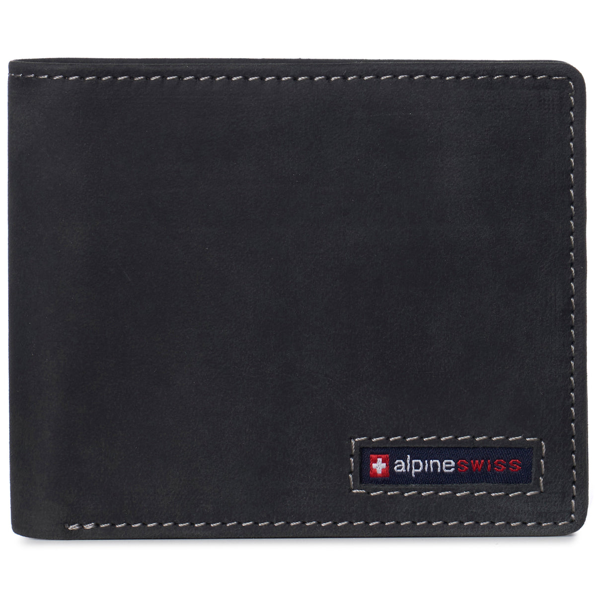 Alpine Swiss Wallet for Men Nolan Commuter Bifold Dual ID Windows for License Work – Nubuck Black