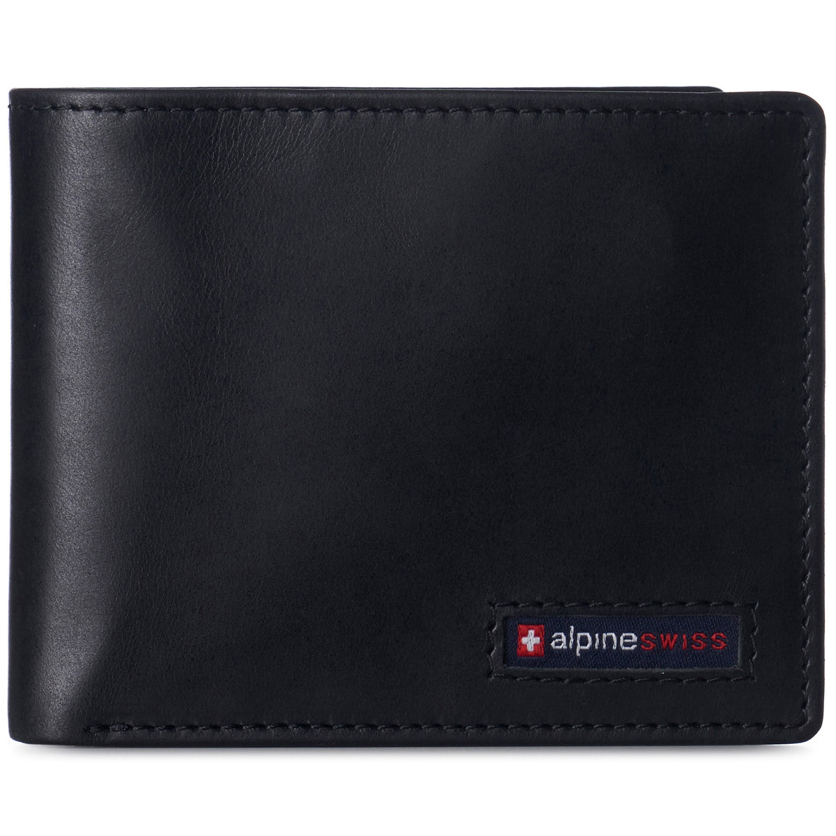 Alpine Swiss Wallet for Men Nolan Commuter Bifold Dual ID Windows for License Work – Glossy Nappa Black