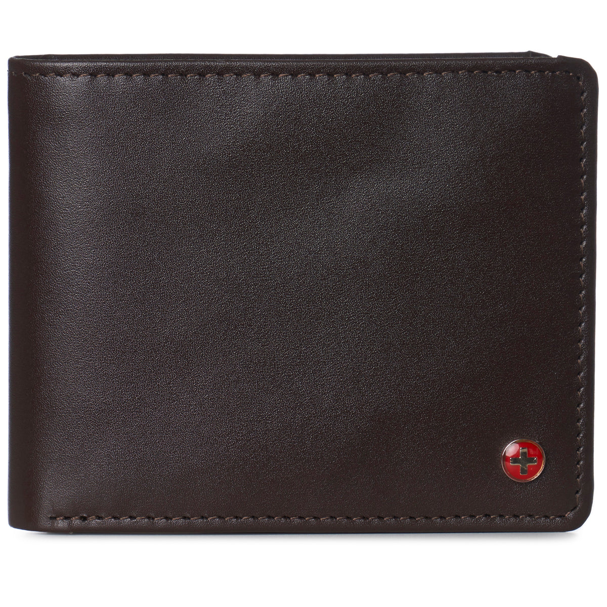 Alpine Swiss Wallet for Men Nolan Commuter Bifold Dual ID Windows for License Work – Smooth Finish Brown