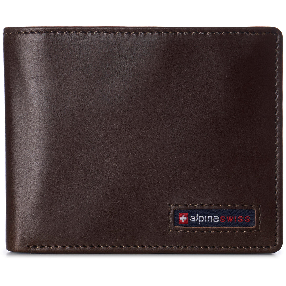 Alpine Swiss Wallet for Men Nolan Commuter Bifold Dual ID Windows for License Work – Glossy Nappa Brown