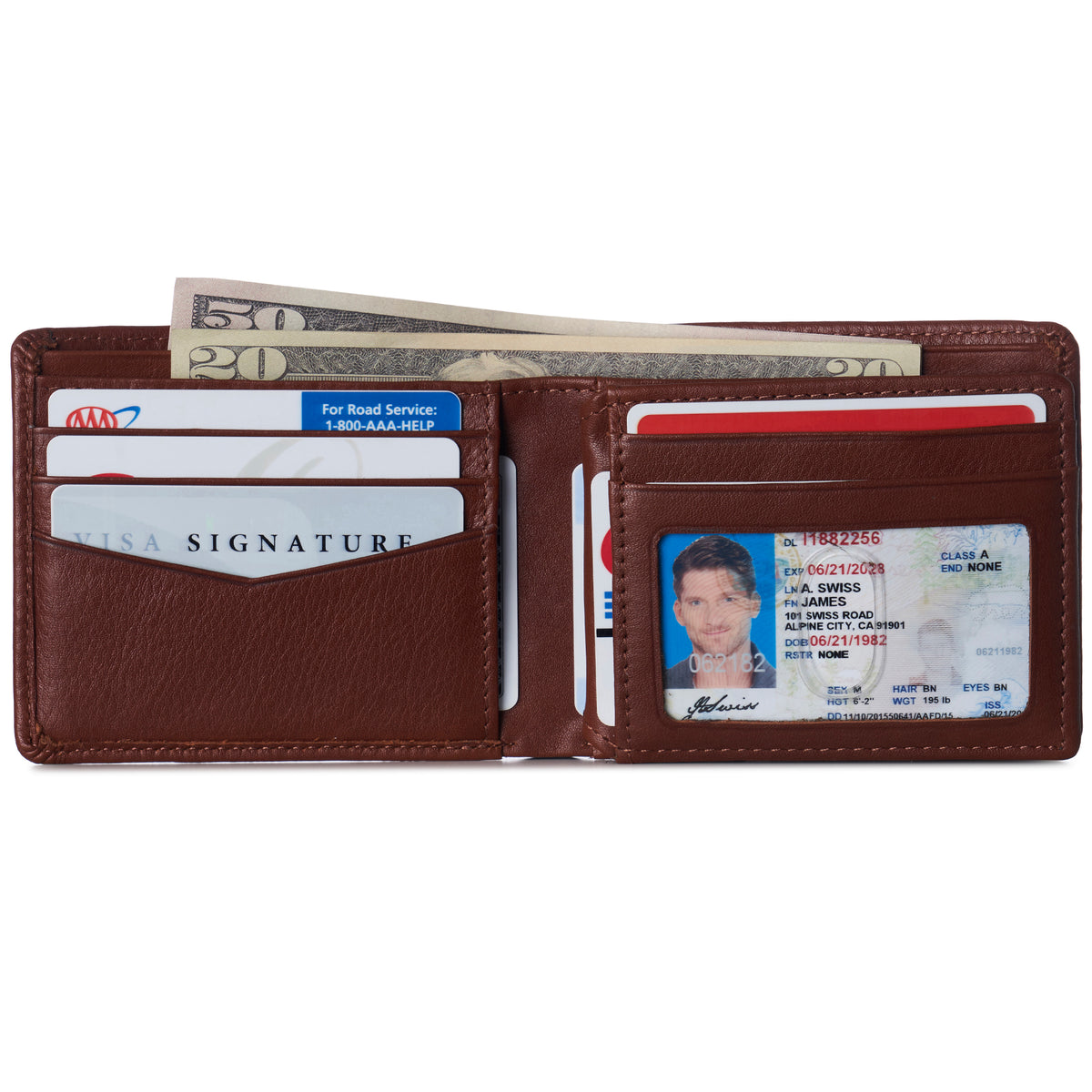 Alpine Swiss Wallet for Men Nolan Commuter Bifold Dual ID Windows for License Work – Tan