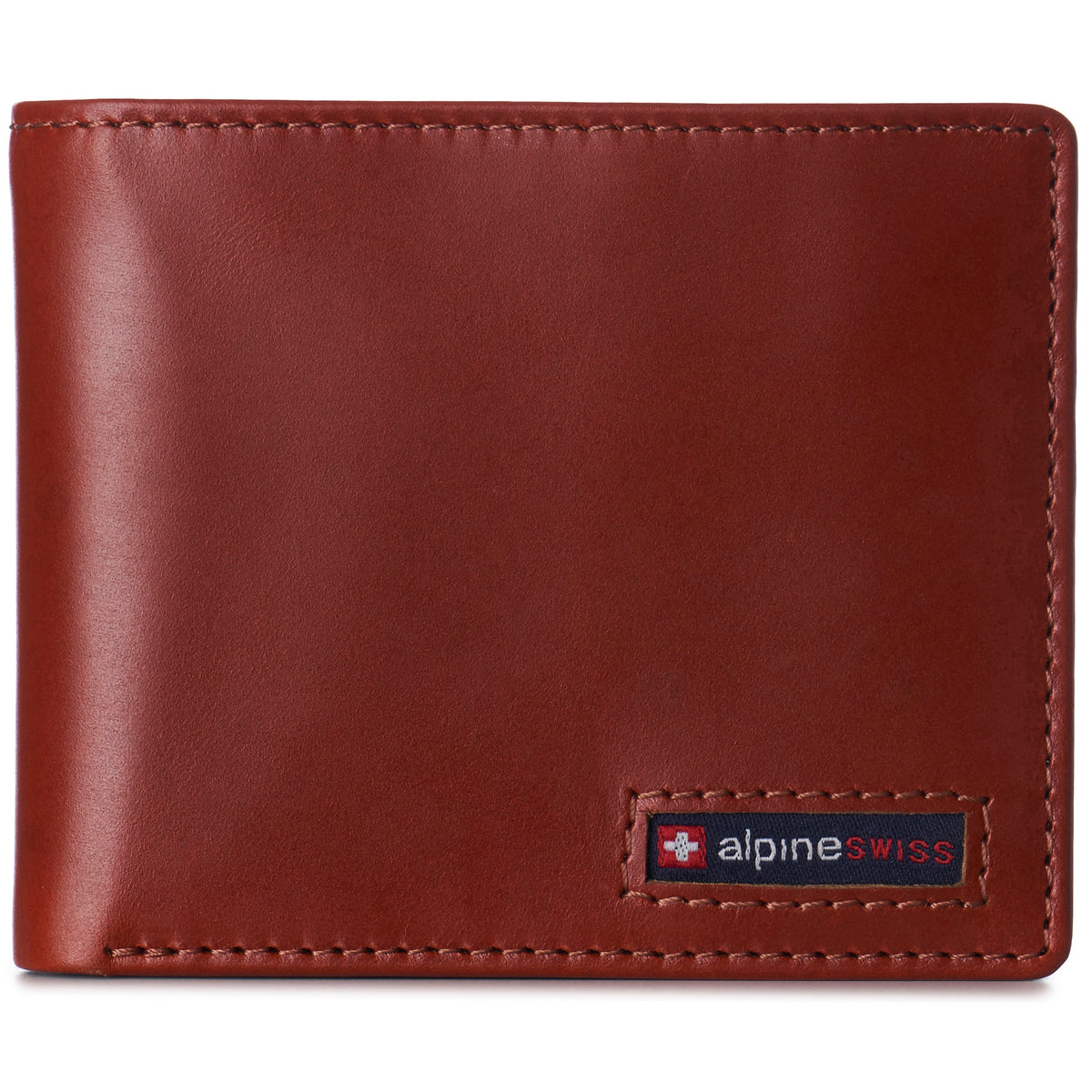 Alpine Swiss Wallet for Men Nolan Commuter Bifold Dual ID Windows for License Work – Glossy Nappa Tan