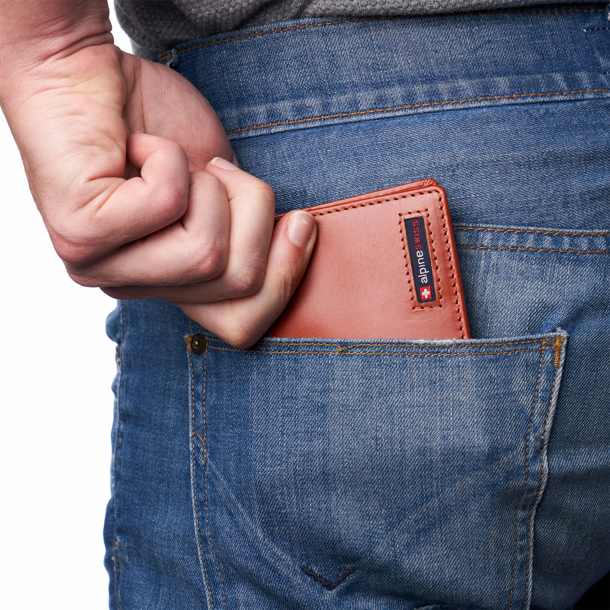 Alpine Swiss Wallet for Men Nolan Commuter Bifold Dual ID Windows for License Work – Glossy Nappa Tan