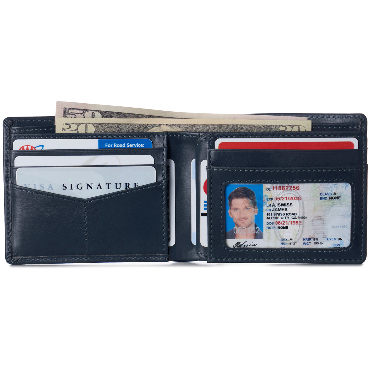 Alpine Swiss Wallet for Men Nolan Commuter Bifold Dual ID Windows for License Work – Glossy Nappa Teal