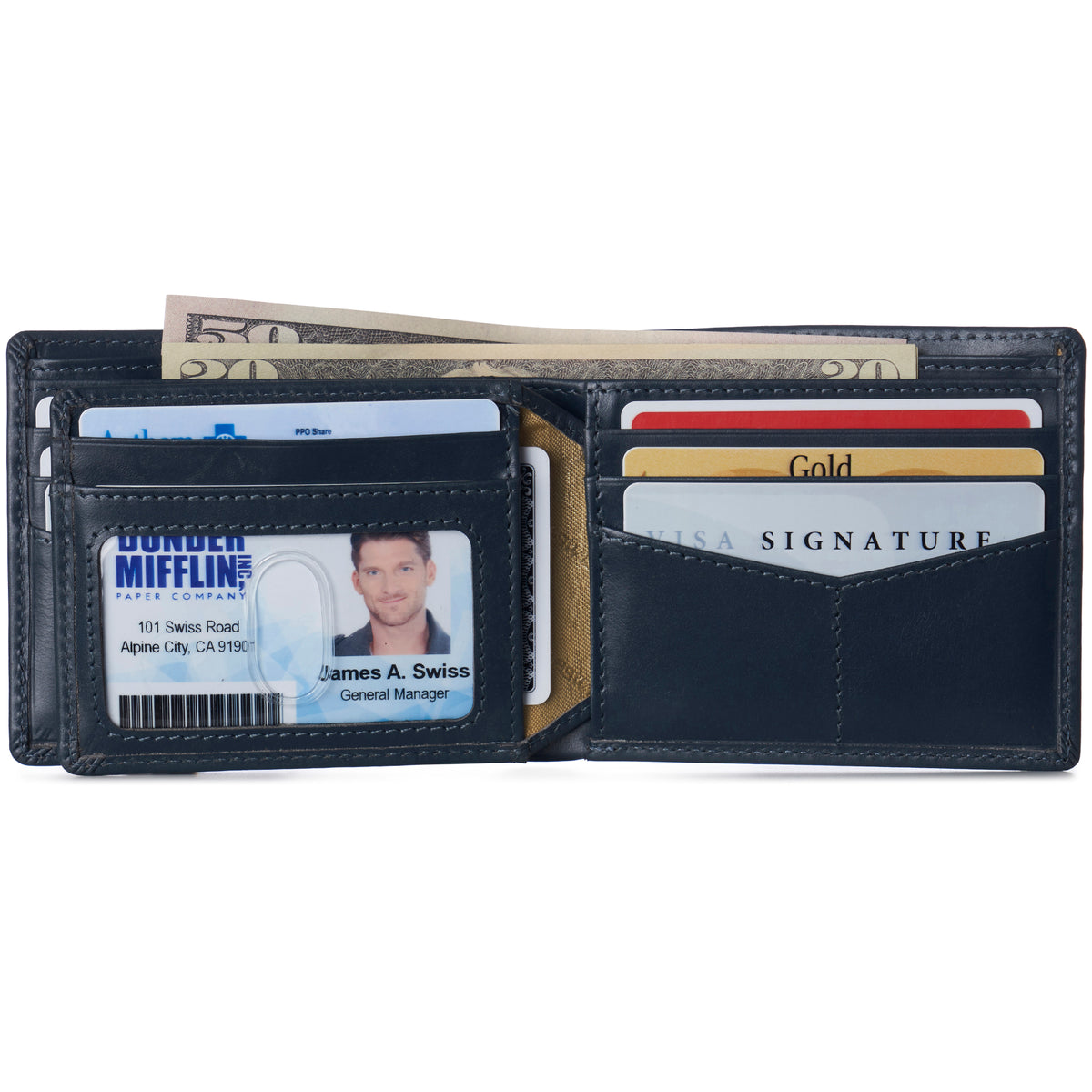 Alpine Swiss Wallet for Men Nolan Commuter Bifold Dual ID Windows for License Work – Glossy Nappa Teal