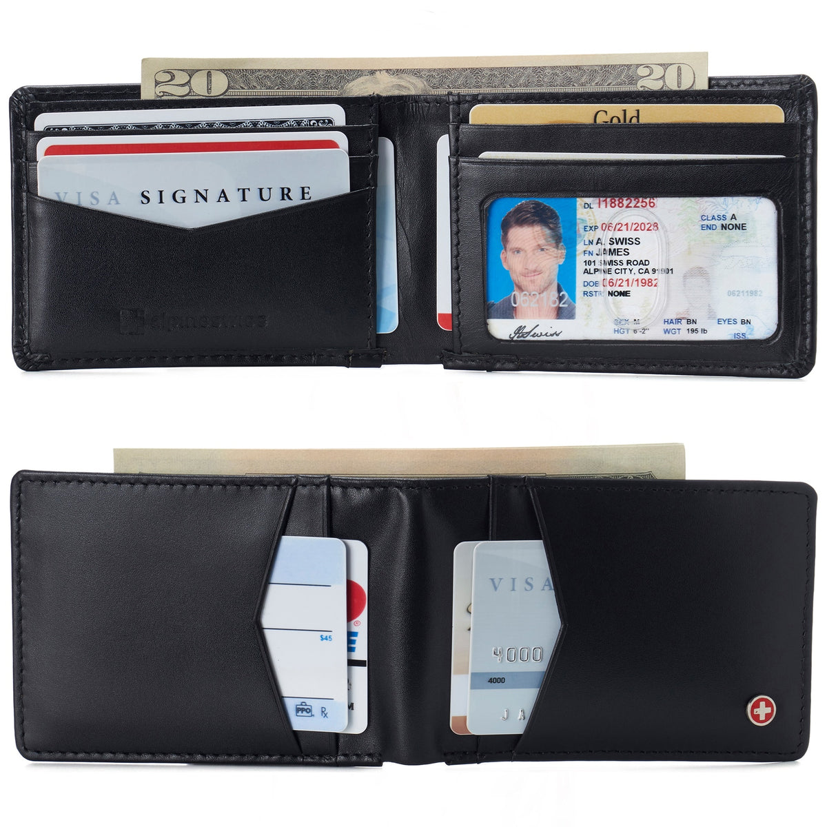 Alpine Swiss Delaney Slim Bifold Wallet – Smooth Finish Black