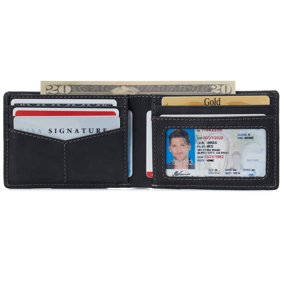 Alpine Swiss Delaney Slim Bifold Wallet – Nubuck Black