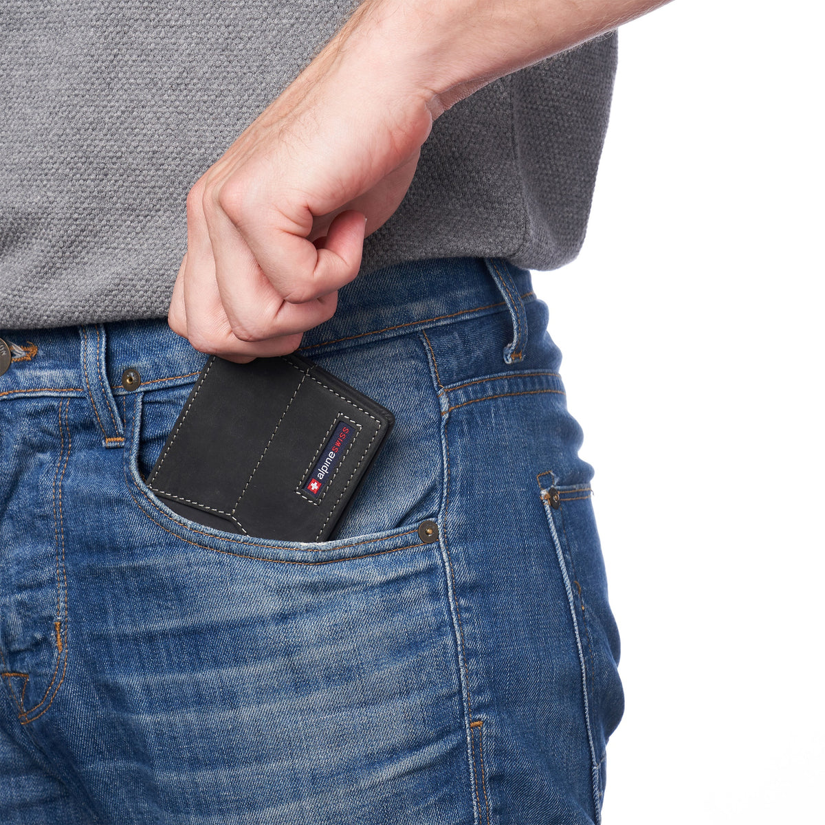 Alpine Swiss Delaney Slim Bifold Wallet – Nubuck Black