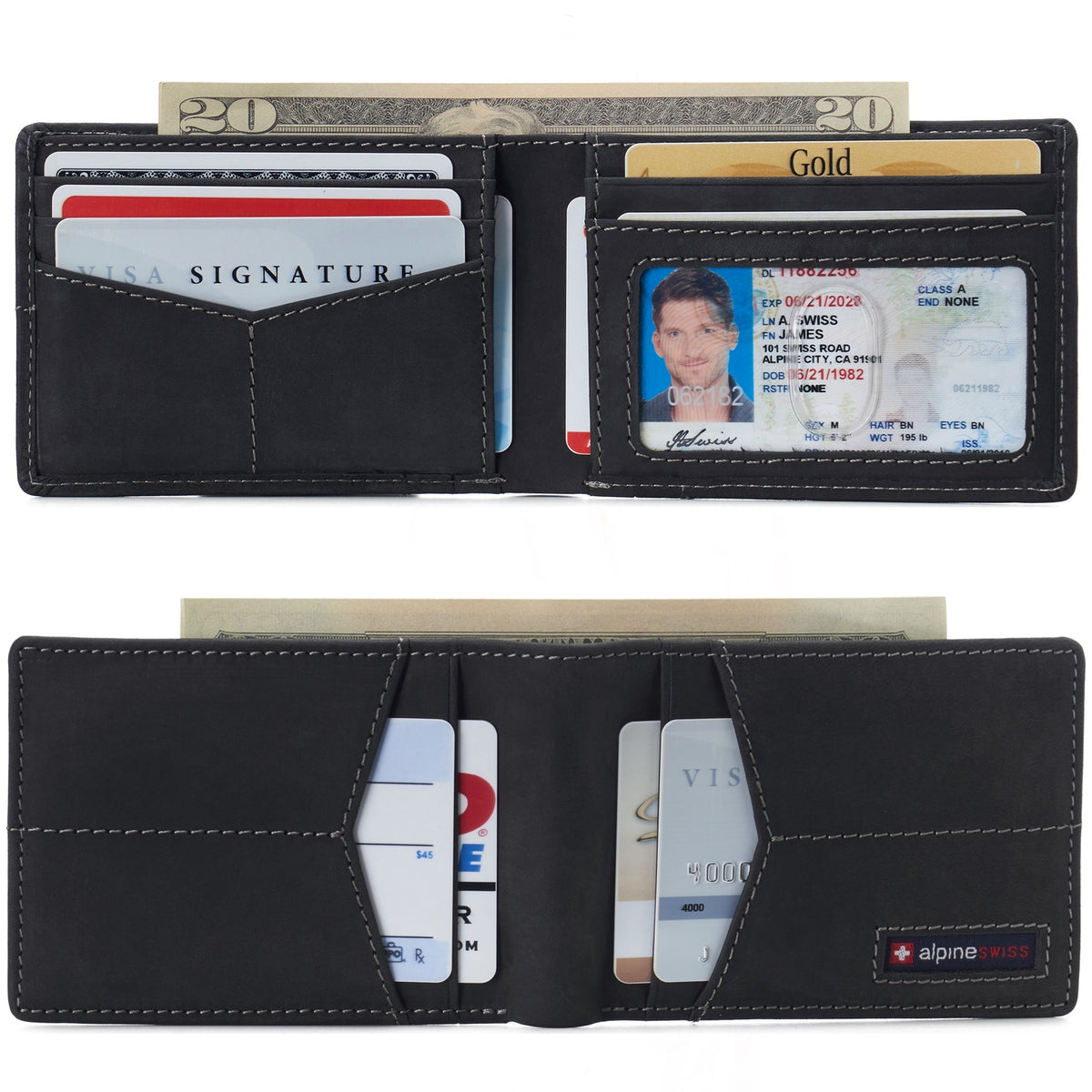 Alpine Swiss Delaney Slim Bifold Wallet – Nubuck Black