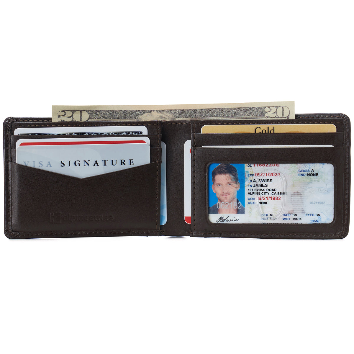 Alpine Swiss Delaney Slim Bifold Wallet – Smooth Finish Brown