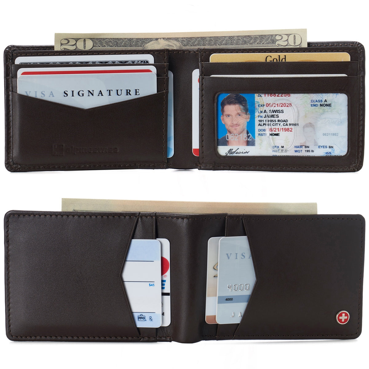 Alpine Swiss Delaney Slim Bifold Wallet – Smooth Finish Brown