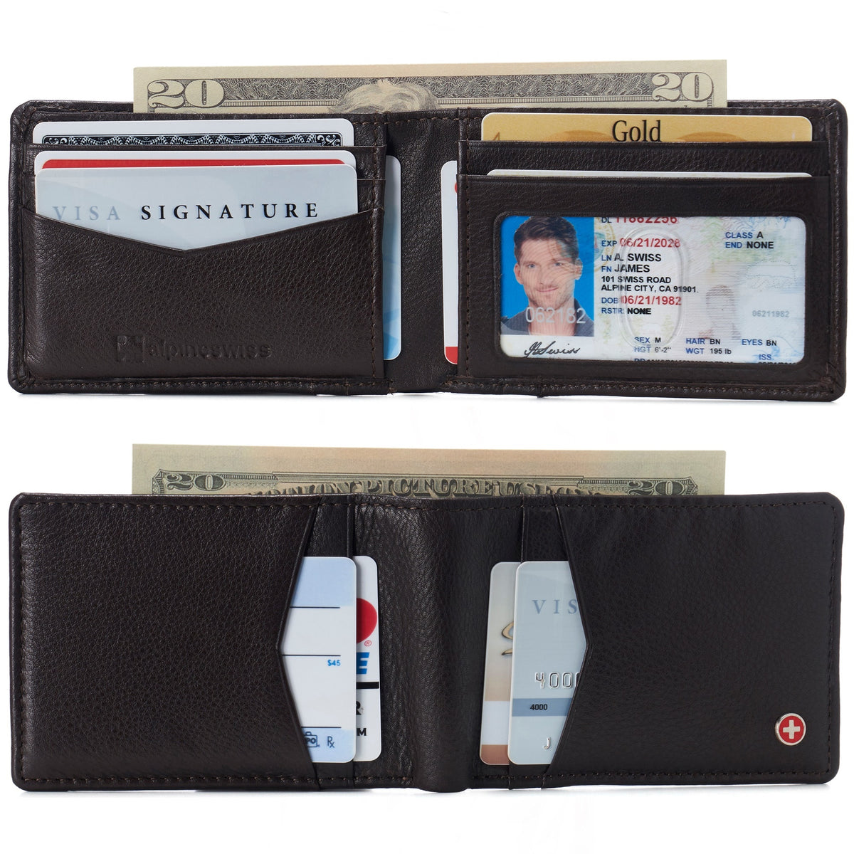 Alpine Swiss Delaney Slim Bifold Wallet – Brown