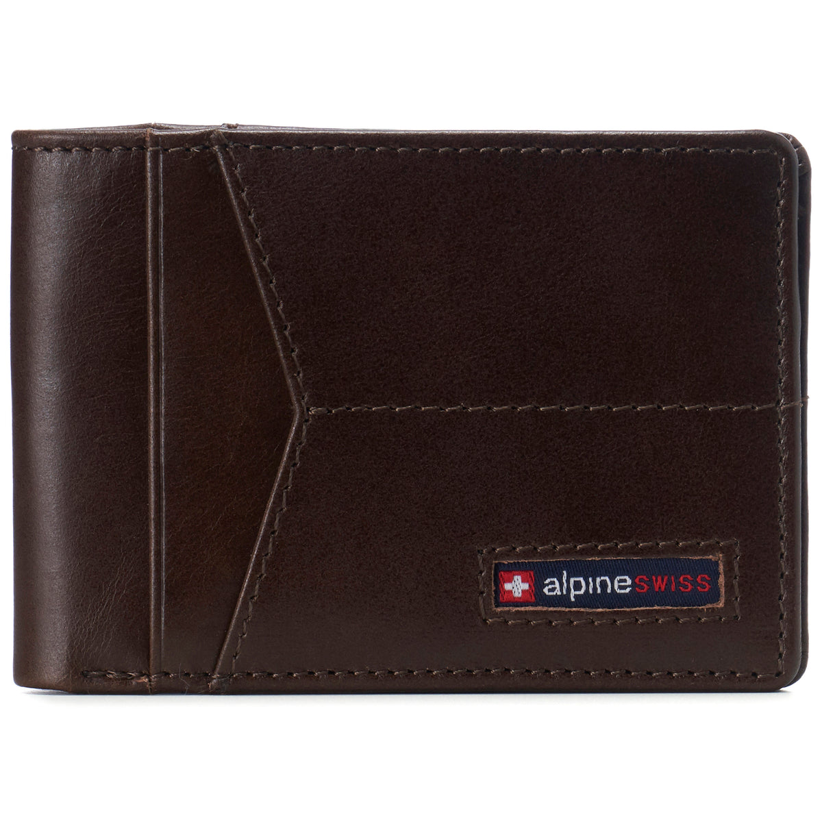 Alpine Swiss Delaney Slim Bifold Wallet – Glossy Nappa Brown
