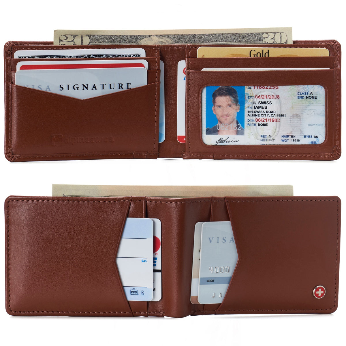 Alpine Swiss Delaney Slim Bifold Wallet – Smooth Finish Tan
