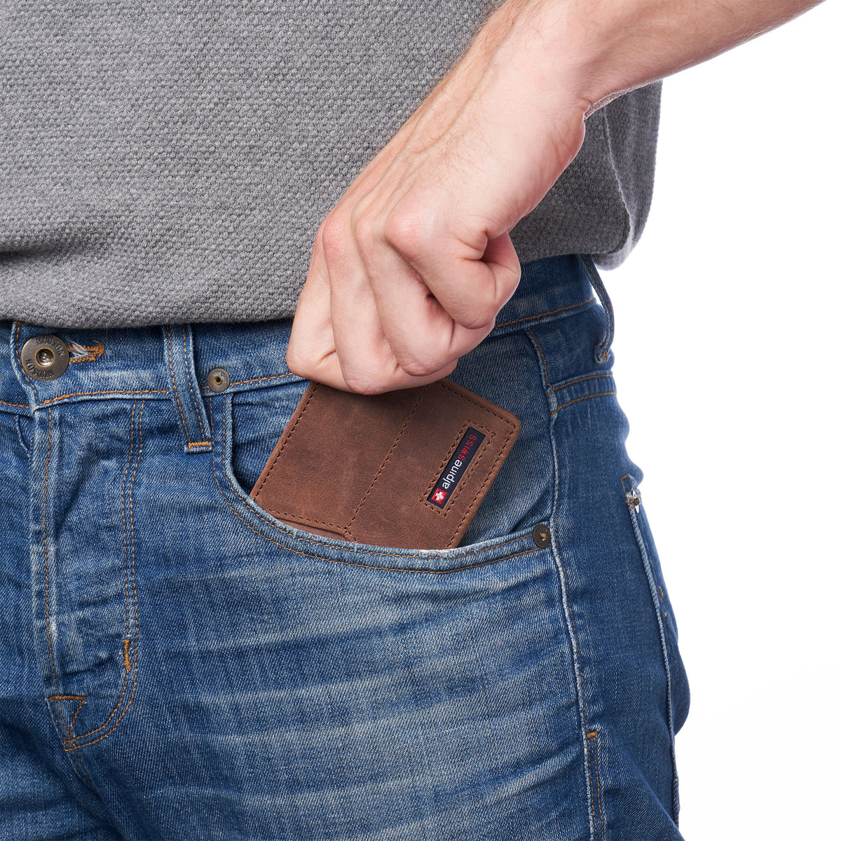 Alpine Swiss Delaney Slim Bifold Wallet – Nubuck Tan