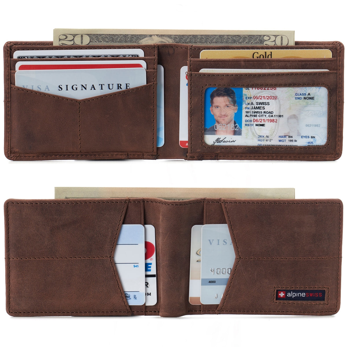 Alpine Swiss Delaney Slim Bifold Wallet – Nubuck Tan