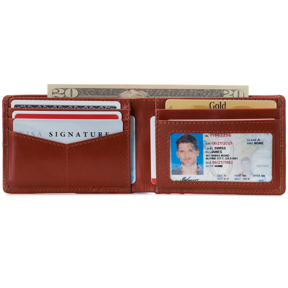 Alpine Swiss Delaney Slim Bifold Wallet – Glossy Nappa Tan