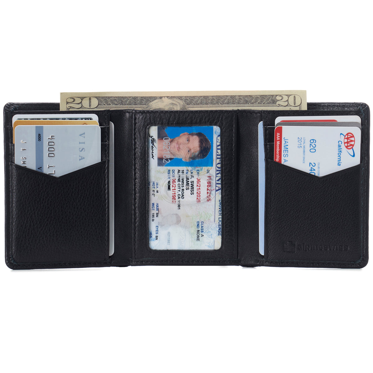 Alpine Swiss Men's Leon RFID Trifold Pocket Wallet – Black