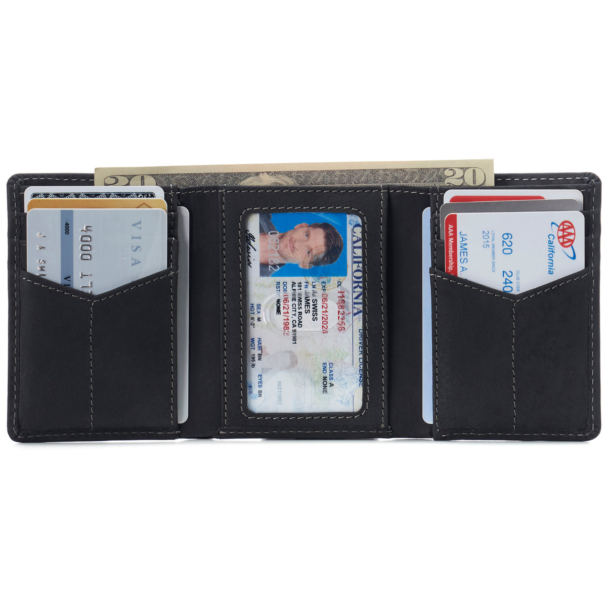 Alpine Swiss Men's Leon RFID Trifold Pocket Wallet – Nubuck Black