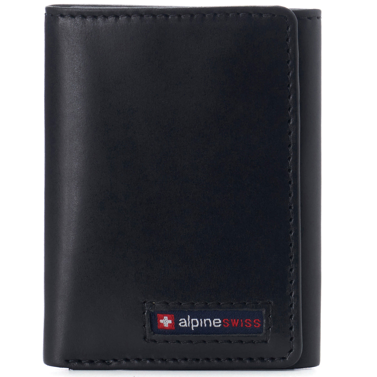 Alpine Swiss Men's Leon RFID Trifold Pocket Wallet – Glossy Nappa Black
