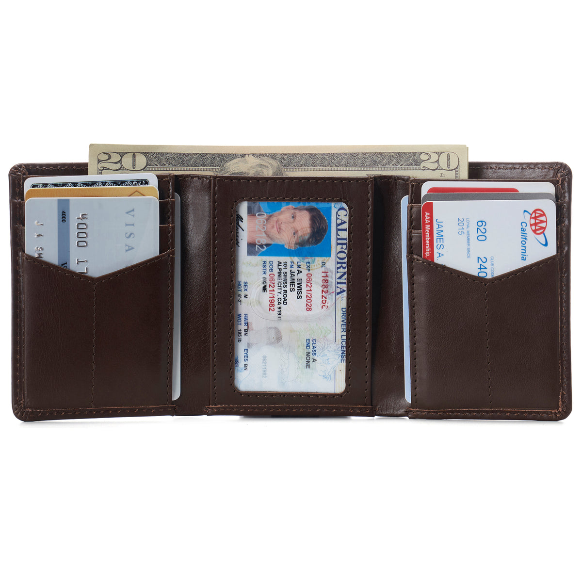 Alpine Swiss Men's Leon RFID Trifold Pocket Wallet – Glossy Nappa Brown