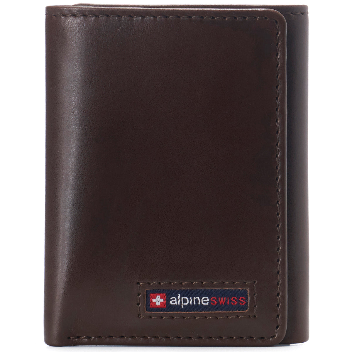 Alpine Swiss Men's Leon RFID Trifold Pocket Wallet – Glossy Nappa Brown
