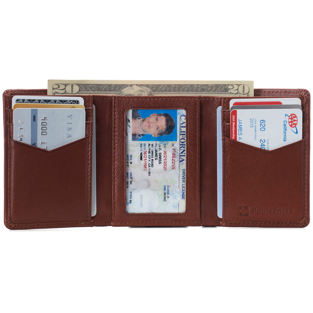 Alpine Swiss Men's Leon RFID Trifold Pocket Wallet – Tan