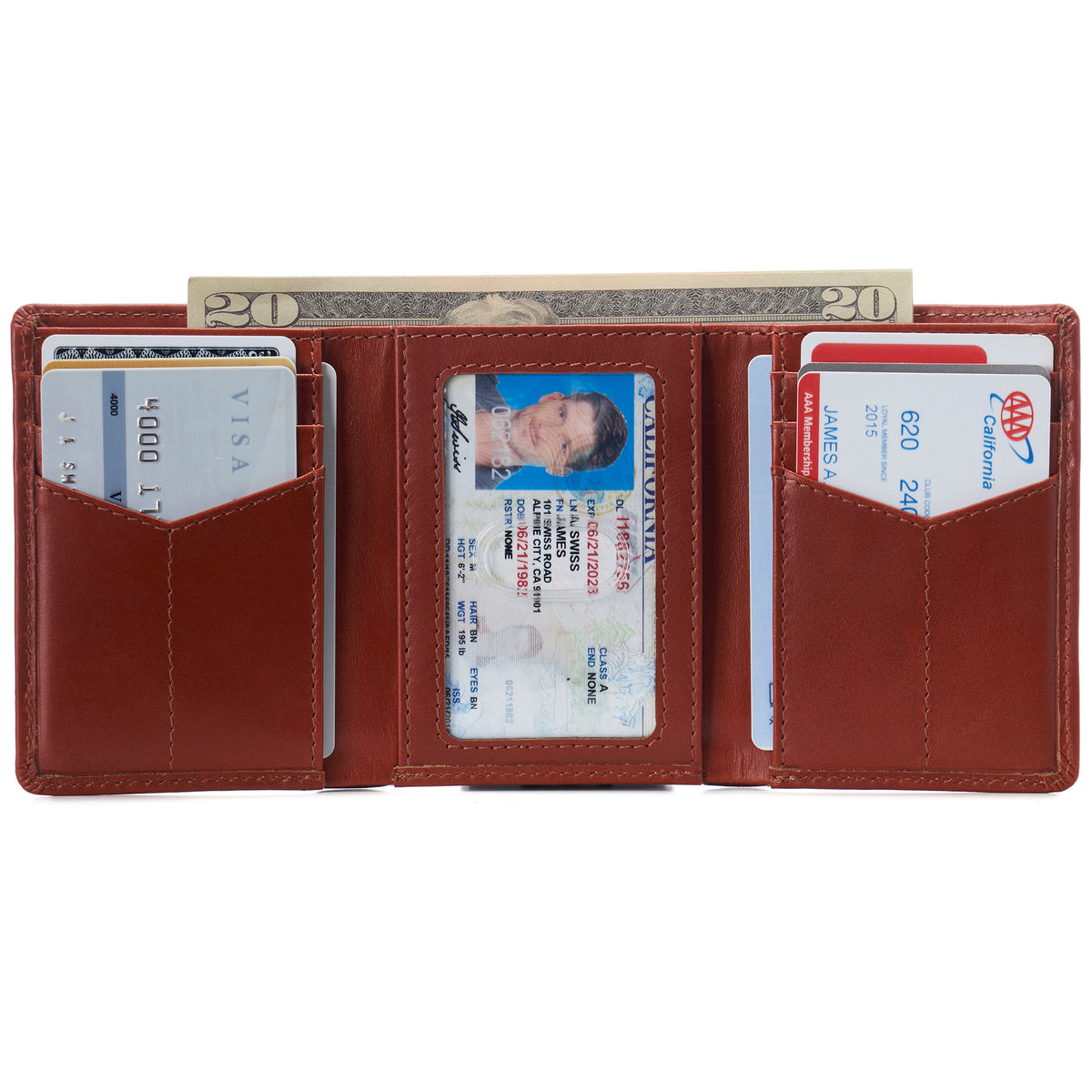 Alpine Swiss Men's Leon RFID Trifold Pocket Wallet – Glossy Nappa Tan
