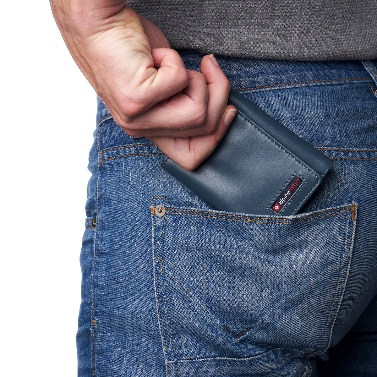 Alpine Swiss Men's Leon RFID Trifold Pocket Wallet – Glossy Nappa Teal