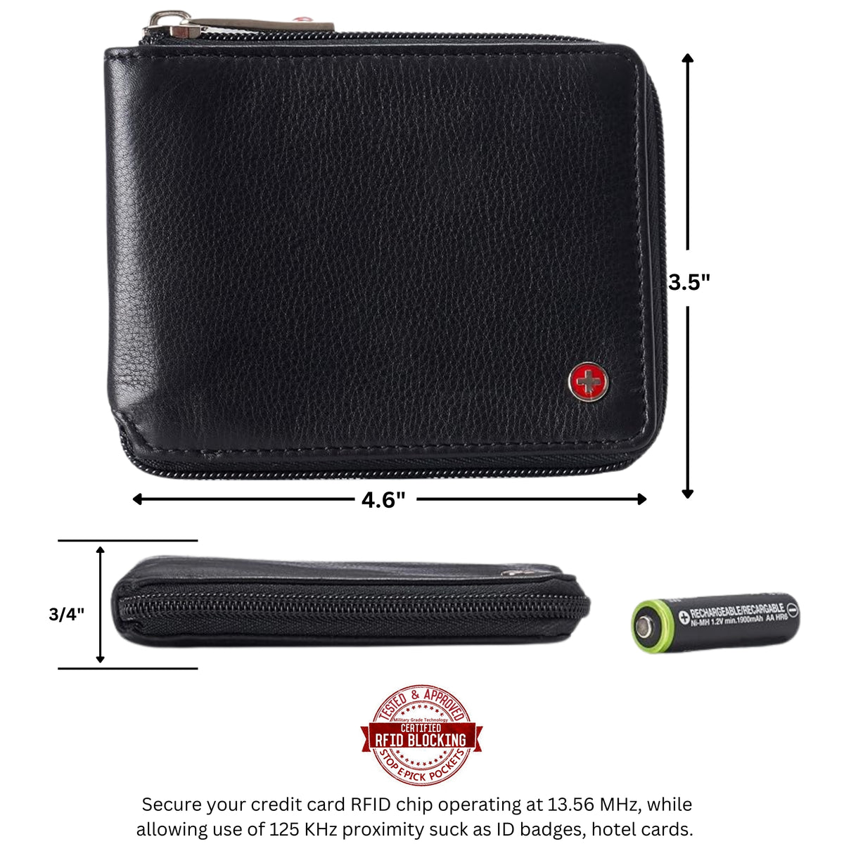 Alpine Swiss Logan Zipper Bifold Wallet – Black