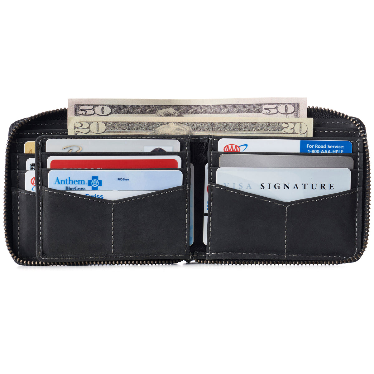 Alpine Swiss Logan Zipper Bifold Wallet – Nubuck Black