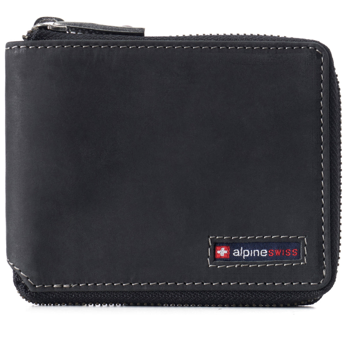Alpine Swiss Logan Zipper Bifold Wallet – Nubuck Black