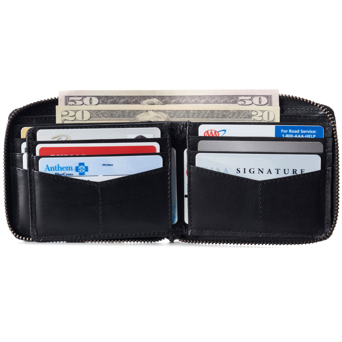 Alpine Swiss Logan Zipper Bifold Wallet – Glossy Nappa Black