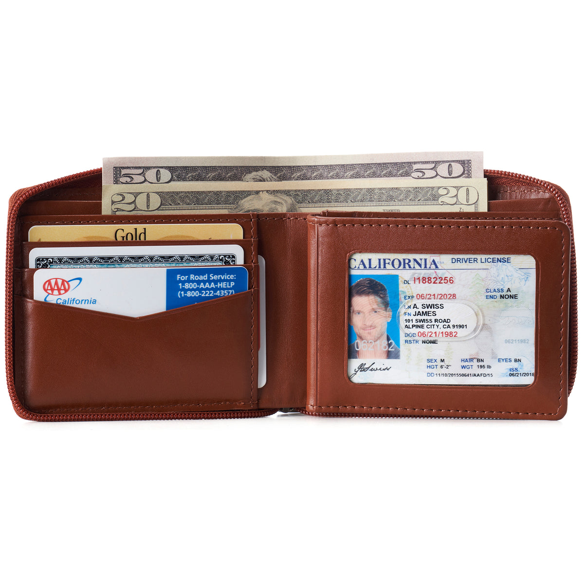 Alpine Swiss Logan Zipper Bifold Wallet – Smooth Finish Tan